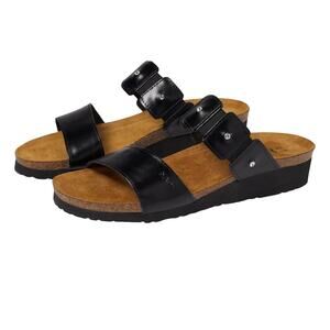 Naot Ashley Rhinestone Black Leather Slide Sandals Open Toe Womens 11 Orthotic